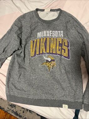 Junk Food Clothing Minnesota Vikings Gray Crewneck with Purple & Gold Logo